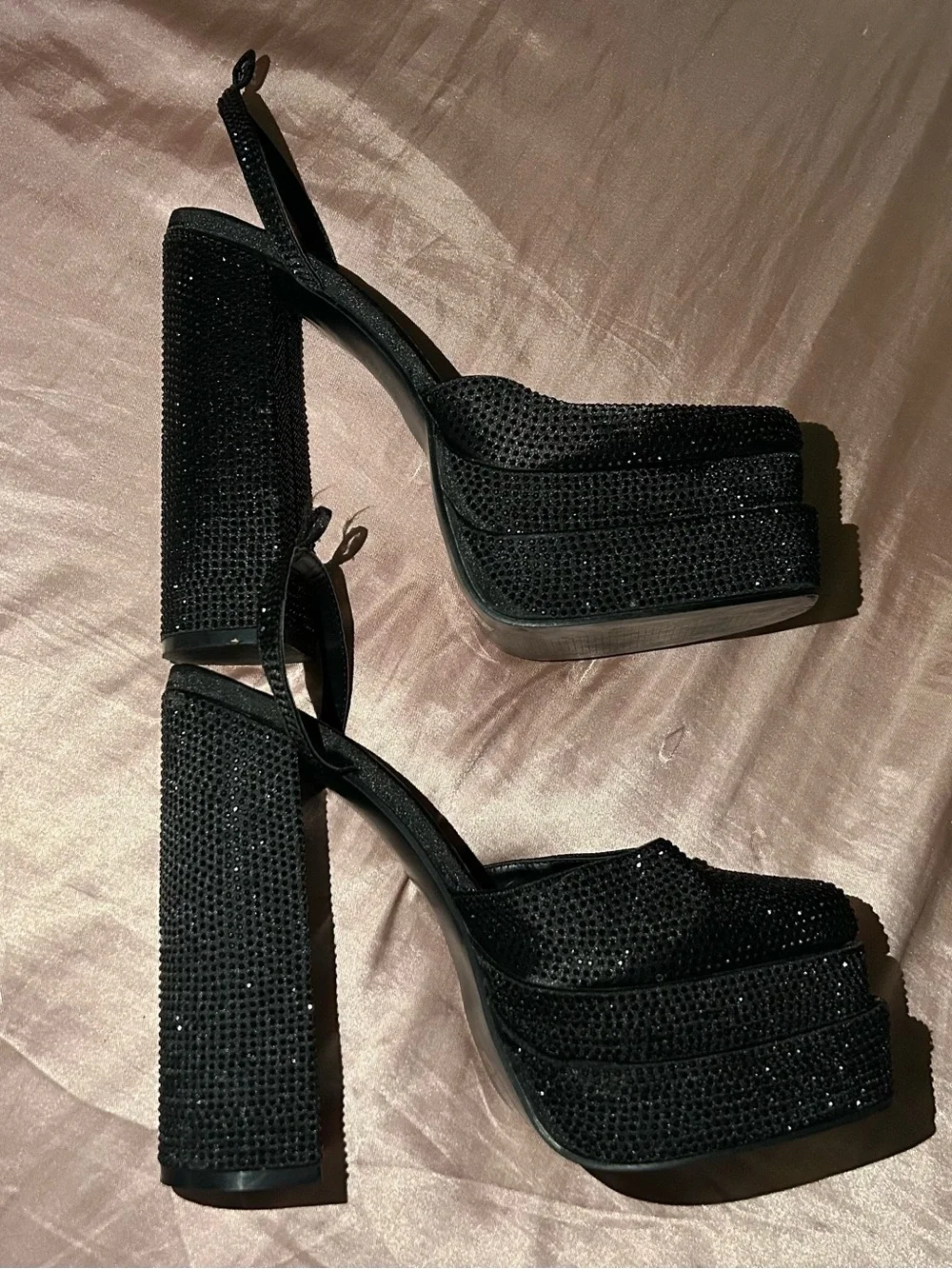 Public Desire Black Rhinestone Platform Heels